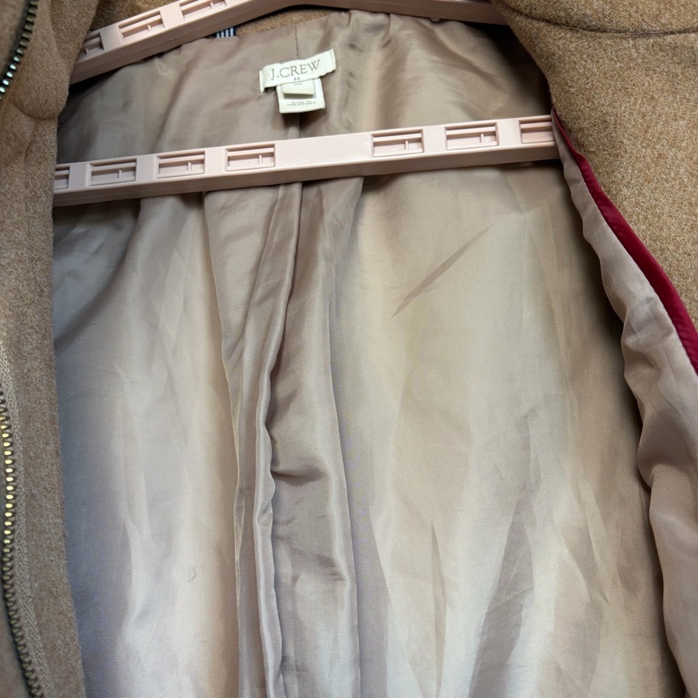 J. Crew City Coat Sz 00 Women Funnel Neck Camel Zip Front Wool Blend Timeless - Picture 12 of 16